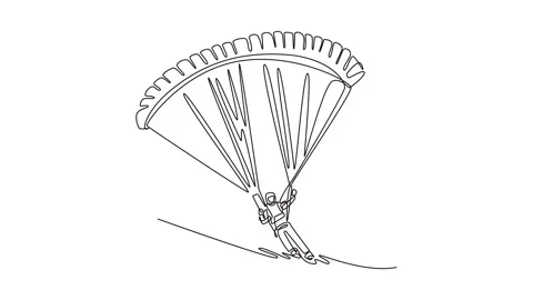 Animated self drawing of continuous line draw young person is paragliding, .. Video stock 319945081