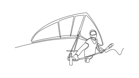 Animated self drawing of continuous line draw man is hang gliding, gripping.. Stock Footage 319945091