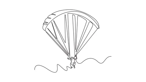 Animated self drawing of continuous line draw brave person is paragliding, .. 動画素材 319945092