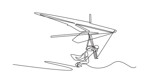 Animated self drawing of continuous line draw young female hang gliding ath.. Video stock 319945094