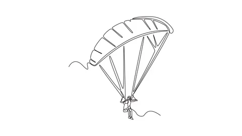 Animated self drawing of continuous line draw bravery person is paragliding.. Video stock 319945098