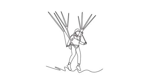 Animated self drawing of continuous line draw beautiful woman is paraglidin.. Stock Footage 319945100
