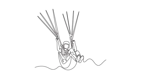 Animated self drawing of continuous line draw man is paragliding, suspended.. Stock-Footage 319945102
