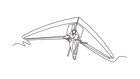 Animated self drawing of continuous line draw man is hang gliding, gripping.. Stock Footage 319945120
