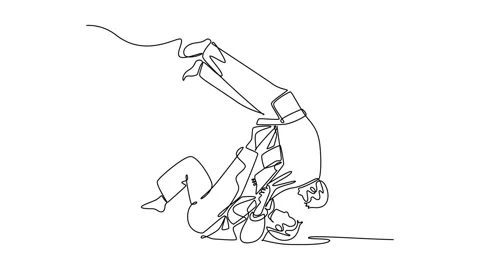 Animated self drawing of continuous line draw two men are performing throw .. Stock Footage 321940814