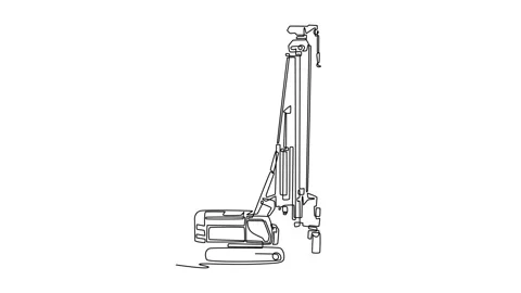 Animated self drawing of continuous line draw heavy industrial piling rig o.. Stock Footage 340154792