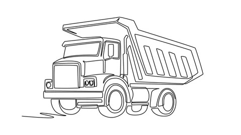 Animated self drawing of continuous line draw a tipper dump truck. Front gr.. Video stock 340154810