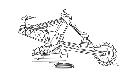 Animated self drawing of continuous line draw a massive bucket wheel excava.. Stock Footage 340154814