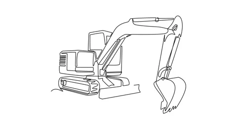 Animated self drawing of continuous line draw powerful crawler excavator tr.. Video stock 340154846