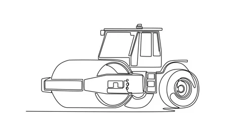Animated self drawing of continuous line draw massive industrial road rolle.. Video stock 340154856