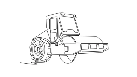 Animated self drawing of continuous line draw heavy industrial road roller .. Video stock 340154859