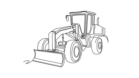 Animated self drawing of continuous line draw heavy motor grader mining con.. Video stock 340154864