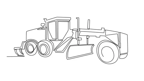 Animated self drawing of continuous line draw industrial motor grader vehic.. Video stock 340154866