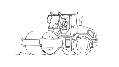 Animated self drawing of continuous line draw heavy road roller constructio.. Vidéo 341006837