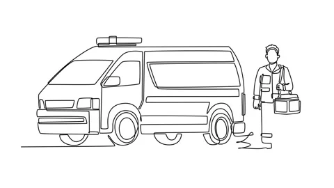 Animated self drawing of continuous line draw dedicated young man paramedic.. Stock-Footage 341006936