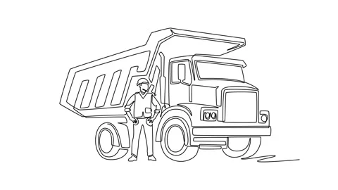 Animated self drawing of continuous line draw young man worker standing pro.. Stock Footage 341006964