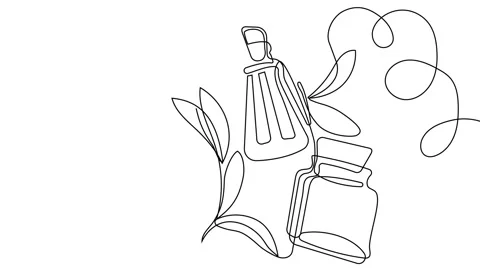 Animated self drawing of natural herbal skin care products. Stock Footage 234940694