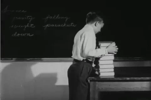 An animated sequence showing that objects fall with more force the higher up Video stock 92635165