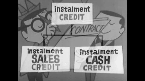 An animated sequence shows the different ways people might use installment cash Vídeo Stock 93857436