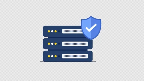 Animated Server Rack with Security Shield Icon - Transparent Stock Footage 346992162