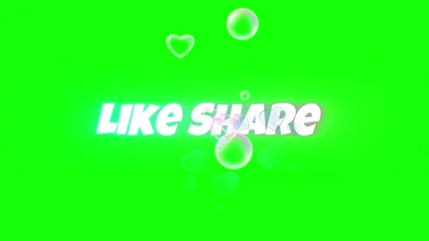 Animated like share text overlay with floating bubbles and hearts on green Vídeo Stock 338991124