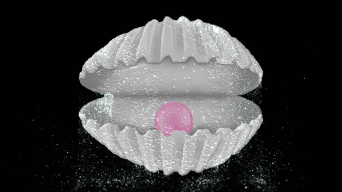 Animated shell with pearl emerging from the liquid Stock Footage 97755209