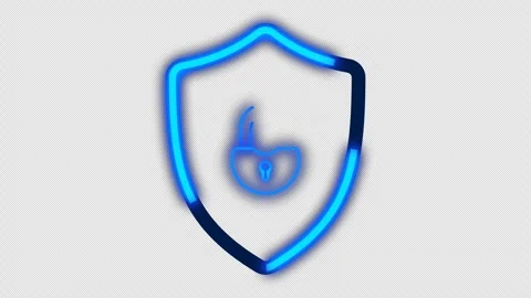 Animated shield and padlock icon with blue neon effect on alpha Stock Footage 278748040
