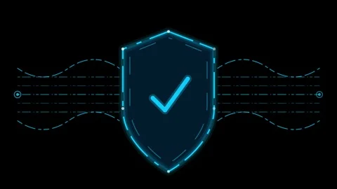 Animated Shield with Checkmark Motion Graphics in Blue Glow Video stock 339379574
