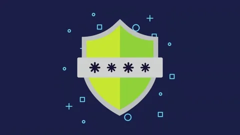 Animated shield with password input graphic, representing digital security .. Stock Footage 333608463