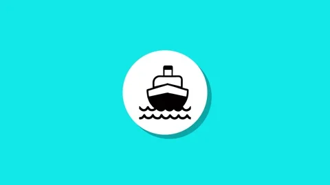 Animated ship icon sailing on turquoise water with shadow effect motion graph Stock Footage 327762766