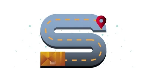 Animated shipping package moving along road S shape path with location pin .. 動画素材 338318020