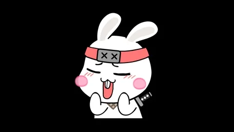 Animated Shy Ninja Rabbit   - Transparent Background Stock Footage 282772129