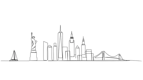 Animated single line drawing of abstract New York City skyline Stock Footage 239002516