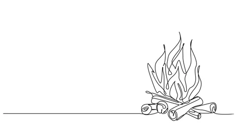 Animated single line drawing of campfire Stock Footage 261022583