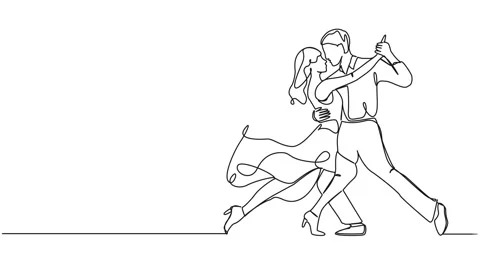 Animated single line drawing of couple dancing Stock Footage 261307747