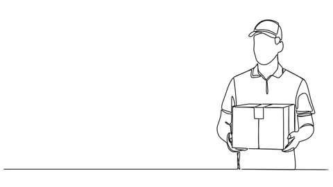 Animated single line drawing of delivery person holding parcel Stock Footage 268708668