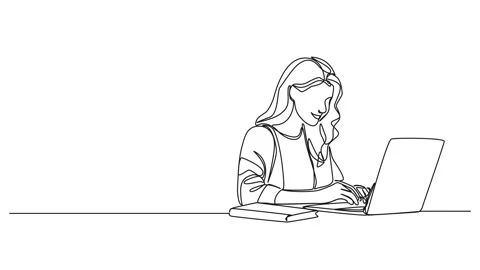 Animated single line drawing of female student using laptop computer Stock Footage 273972010