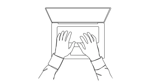 Animated single line drawing of hands typing on laptop computer keyboard Stock Footage 252445962