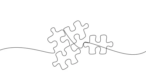 Animated single line drawing of jigsaw puzzle pieces Stock Footage 258264409