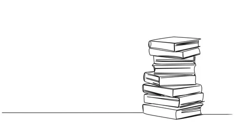 Animated single line drawing of large stack of books Stock Footage 263436739
