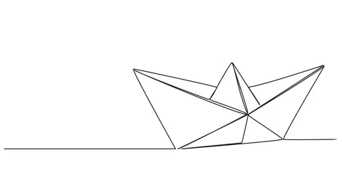 Animated single line drawing of origami paper boat Stock Footage 253798993
