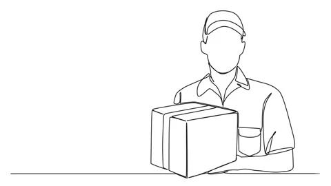 Animated single line drawing of package delivery person holding parcel 動画素材 253433240