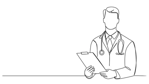 Animated single line drawing of physician with stethoscope and clipboard Stock Footage 258278191