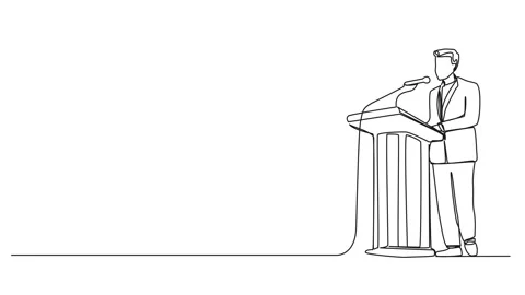 Animated single line drawing of speaker at lectern Stock Footage 255890124
