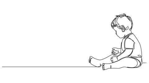 Animated single line drawing of toddler boy sitting on floor Stock Footage 265248505