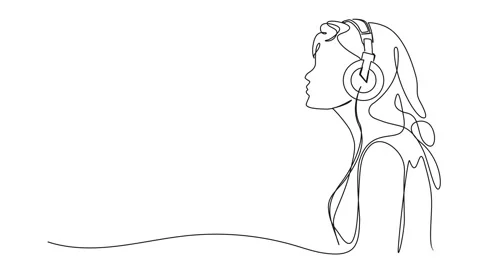 Animated single line drawing of young woman wearing headphones Stock Footage 253394456