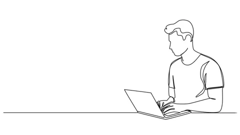 Animated single line drawing of young man using laptop computer Stock Footage 269551288