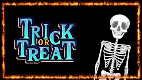 Animated Skeleton with Trick or Treat Text in Fire Frame Stock Footage 339516358