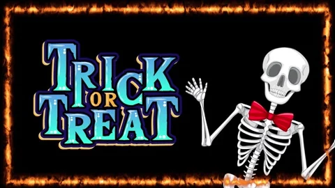 Animated Skeleton with Trick or Treat Text in Fire Frame Stock Footage 342209162