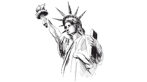 Animated sketch Statue of Liberty Stock Footage 52312548